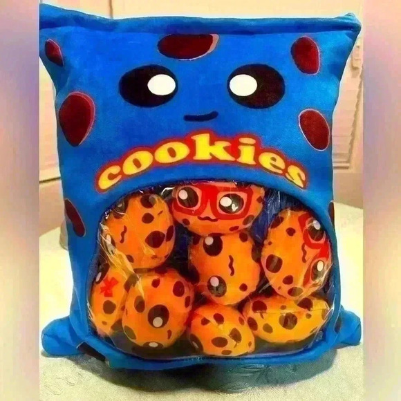🍪 Large stuffed Chocolate chip bag of cookies w/ emoji faces, full of love ❤️ - Picture 1 of 7